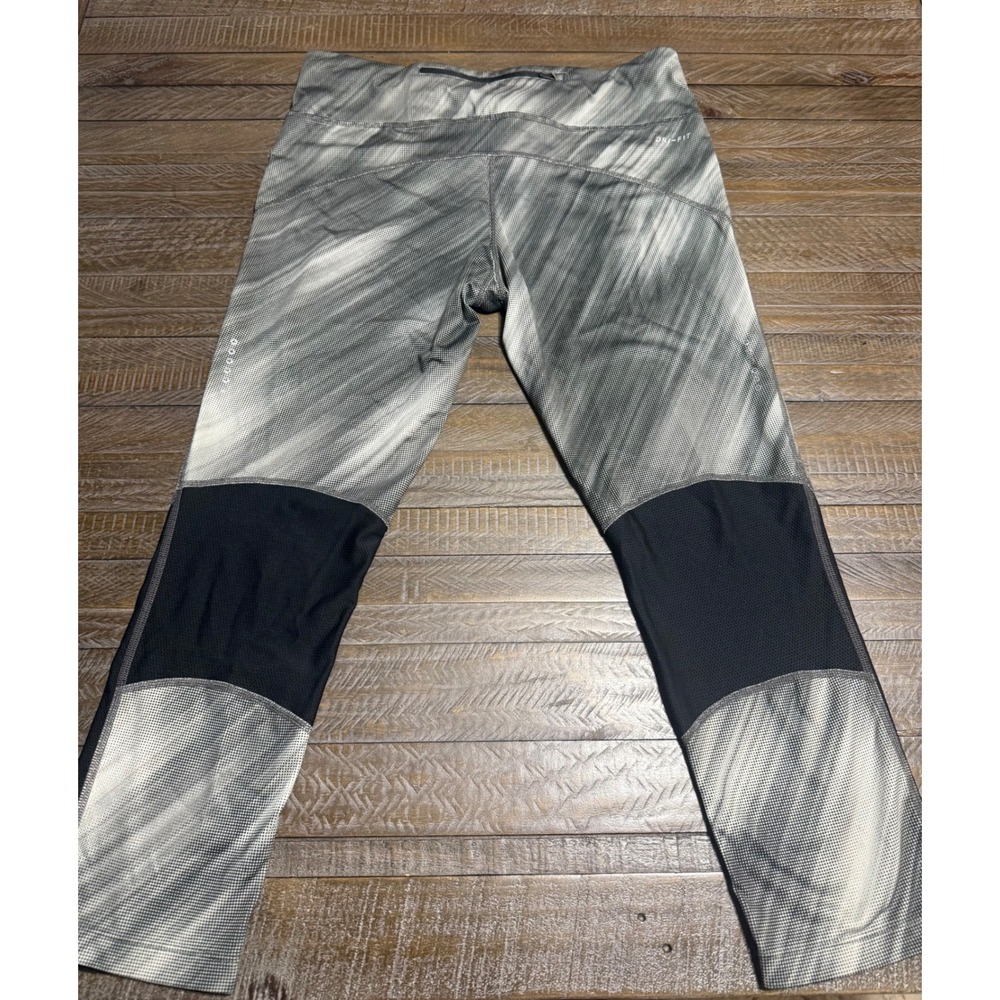 Nike Dri-FIT Leggings Womens Large Grey Digital Print Crop Tights Mesh Preloved - Picture 5 of 12